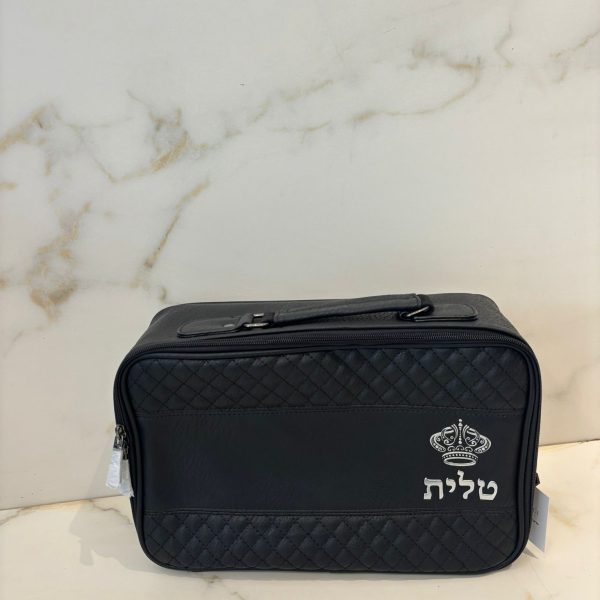תיק קטן לטלית ותפילין דמוי עור שחור עם ידית נשיאה ורצועה